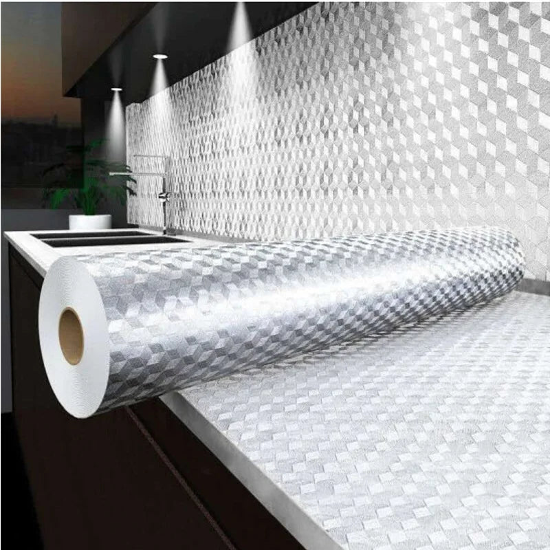 Kitchen Oil-Proof Aluminum Foil Peel and Stick Wallpaper – Waterproof, Heat Resistant, Self-Adhesive Vinyl Wallpaper