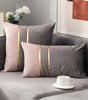 Warm Color-Block Velvet Throw Pillow Cover with Gold-Tone Stripes, Square or Lumbar