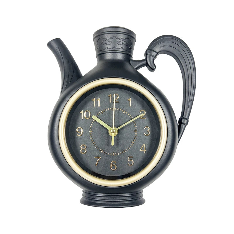 Teapot Wall Clock – 23 × 26 cm Quartz Kitchen Decor, Black or Brown