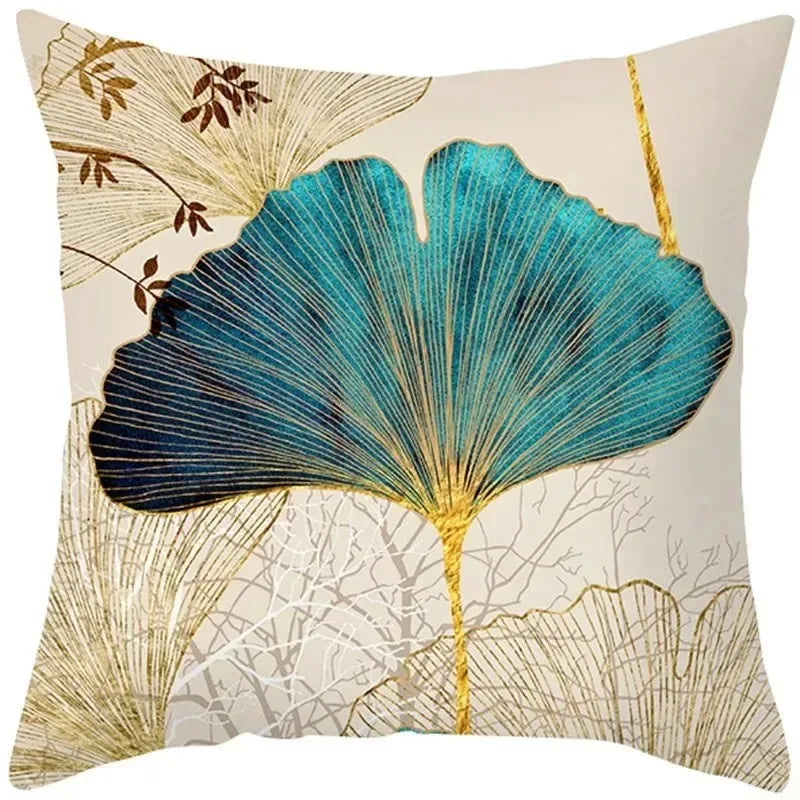 Ginkgo & Floral Polyester Pillow Cover – 17.72 × 17.72 in (45 × 45 cm), 1 Piece