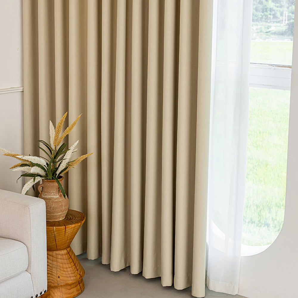 Beige 200 GSM Double-Layer Semi-Light Blocking Curtain Panel – 2 Hanging Styles