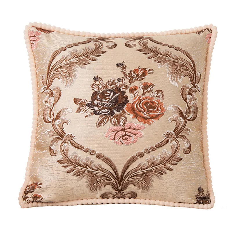 Floral Embroidered Throw Pillow Cover – Ornate Scrollwork, 18.90 in Square