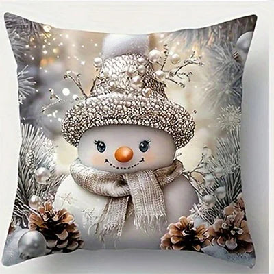 Snowman Christmas Pillow Cover – Single-Sided Peachskin Print, Machine Washable