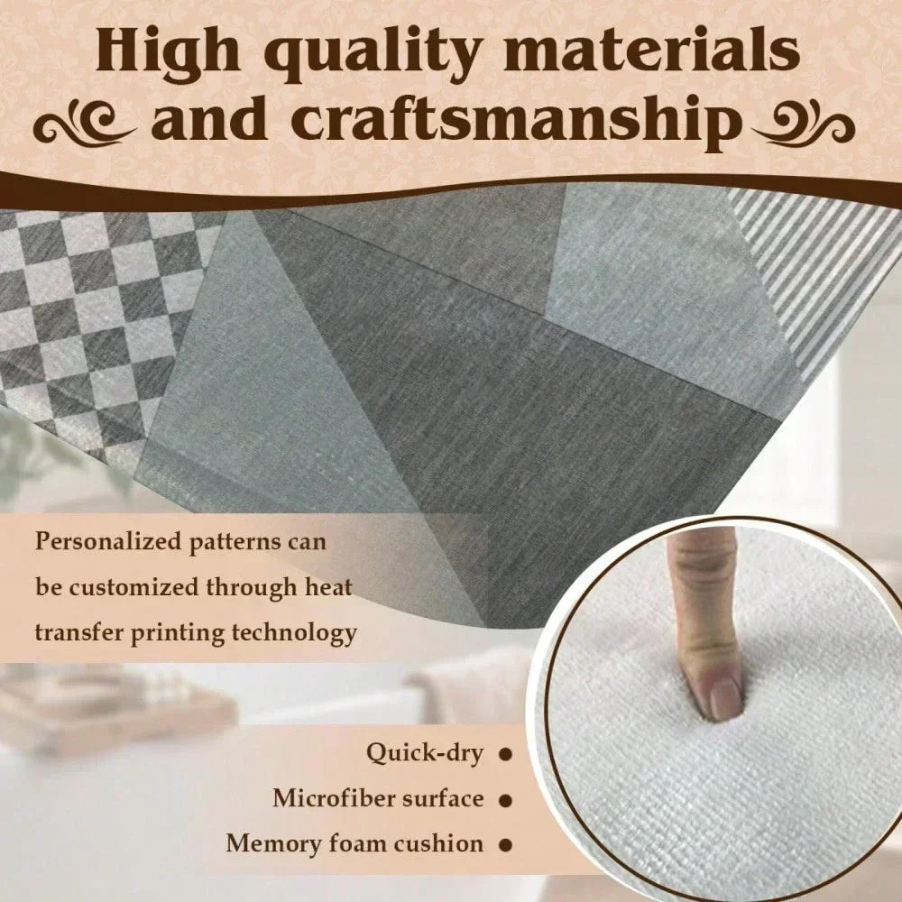Stone & Floor Tile Print Waterproof Non-Slip Door Mat – Absorbent Quick-Dry Flannel Rug for Indoor & Outdoor Home Use