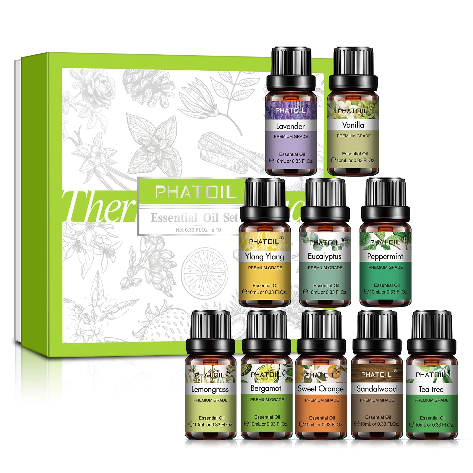 PHATOIL 2-Pack 10ml Pure Essential Oils for Diffusers