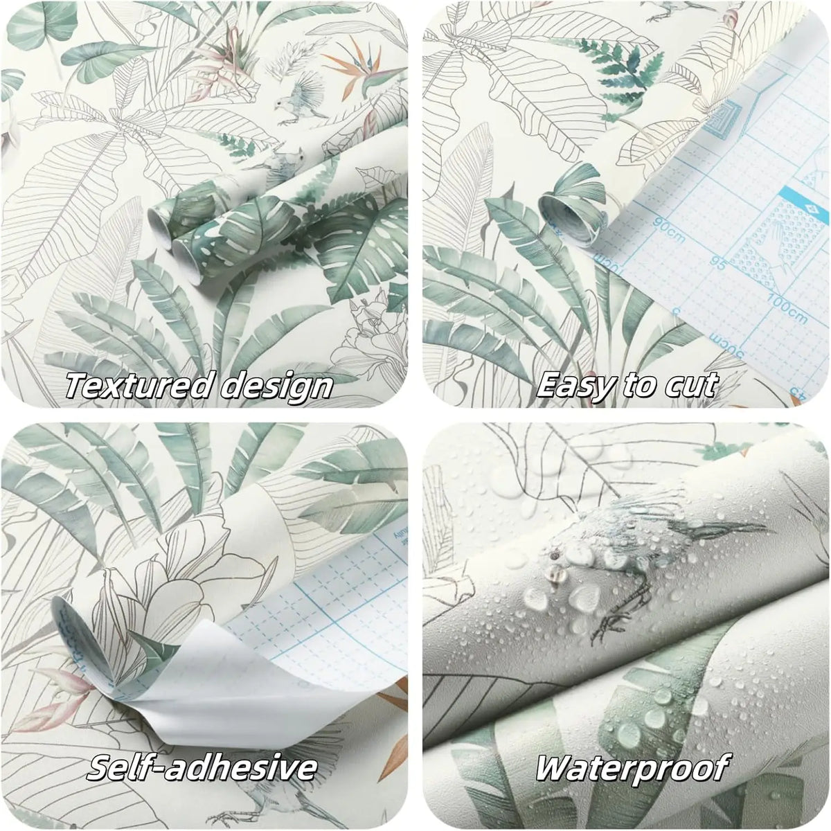 Light Green & Olive Tropical Palm Leaf Peel-and-Stick Wallpaper – Waterproof Removable PVC Vinyl