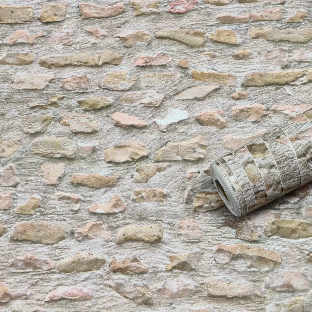 Vintage 3D Stone Peel-and-Stick Wallpaper – Waterproof Gravel-Texture Vinyl for Balcony Walls & Furniture