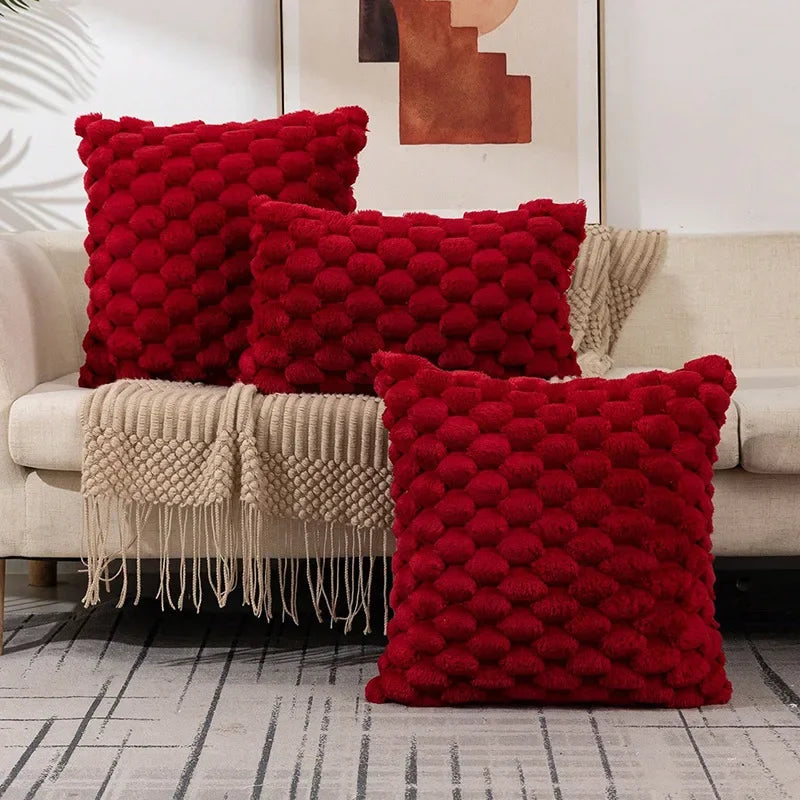 Textured Plush Pillow Cover – Pink, Rose Red & Red | Square & Lumbar Sizes