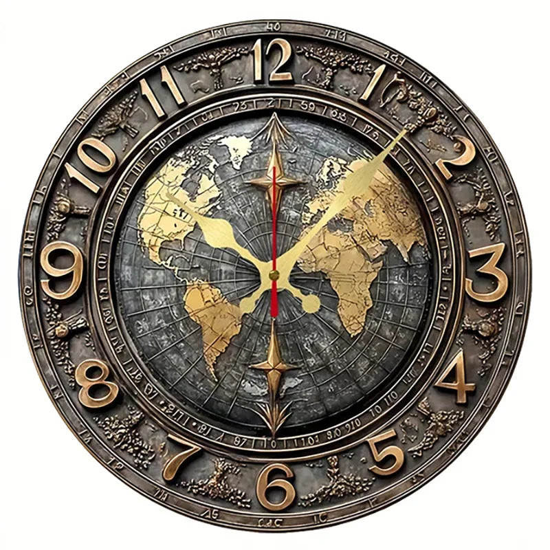 Ornate Vintage Silent Wall Clock – Round Wood or Acrylic Quartz Decor, 2 Designs