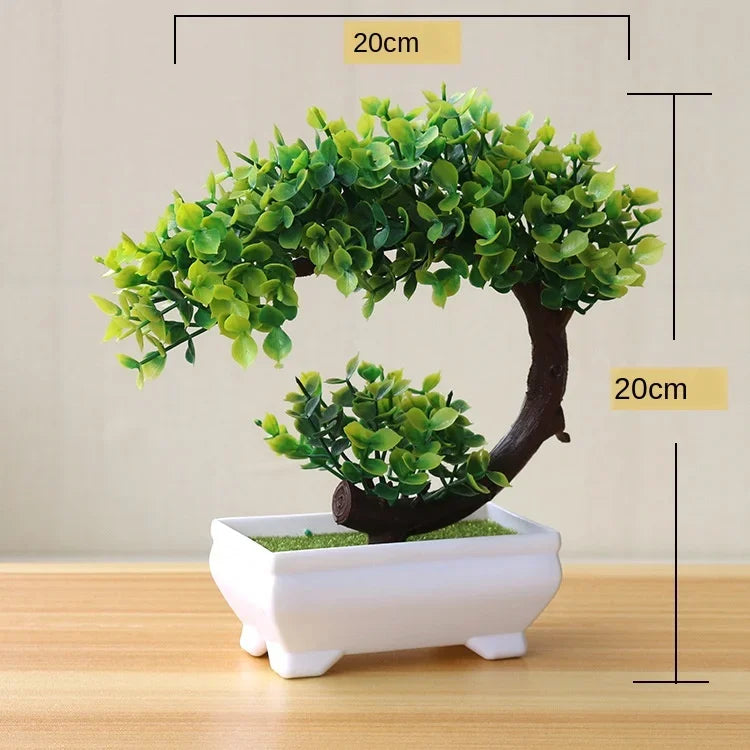 Small Artificial Bonsai Potted Plant – Green Faux Tree Ornament for Home, Garden & Hotel Decor