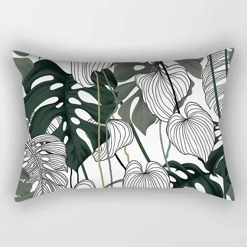 Botanical Leaf Polyester Lumbar Pillow Cover – 11.81 × 19.69 in (30 × 50 cm), 1 Piece