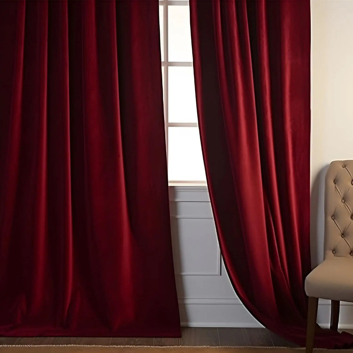 Burgundy Red Velvet 70%–90% Rod-Pocket Semi-Light Blocking Curtain Panel