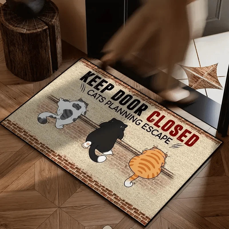 VIKAMA Cute Cat Memory Foam Doormat – Quick-Dry Microfiber Non-Slip Washable Floor Mat