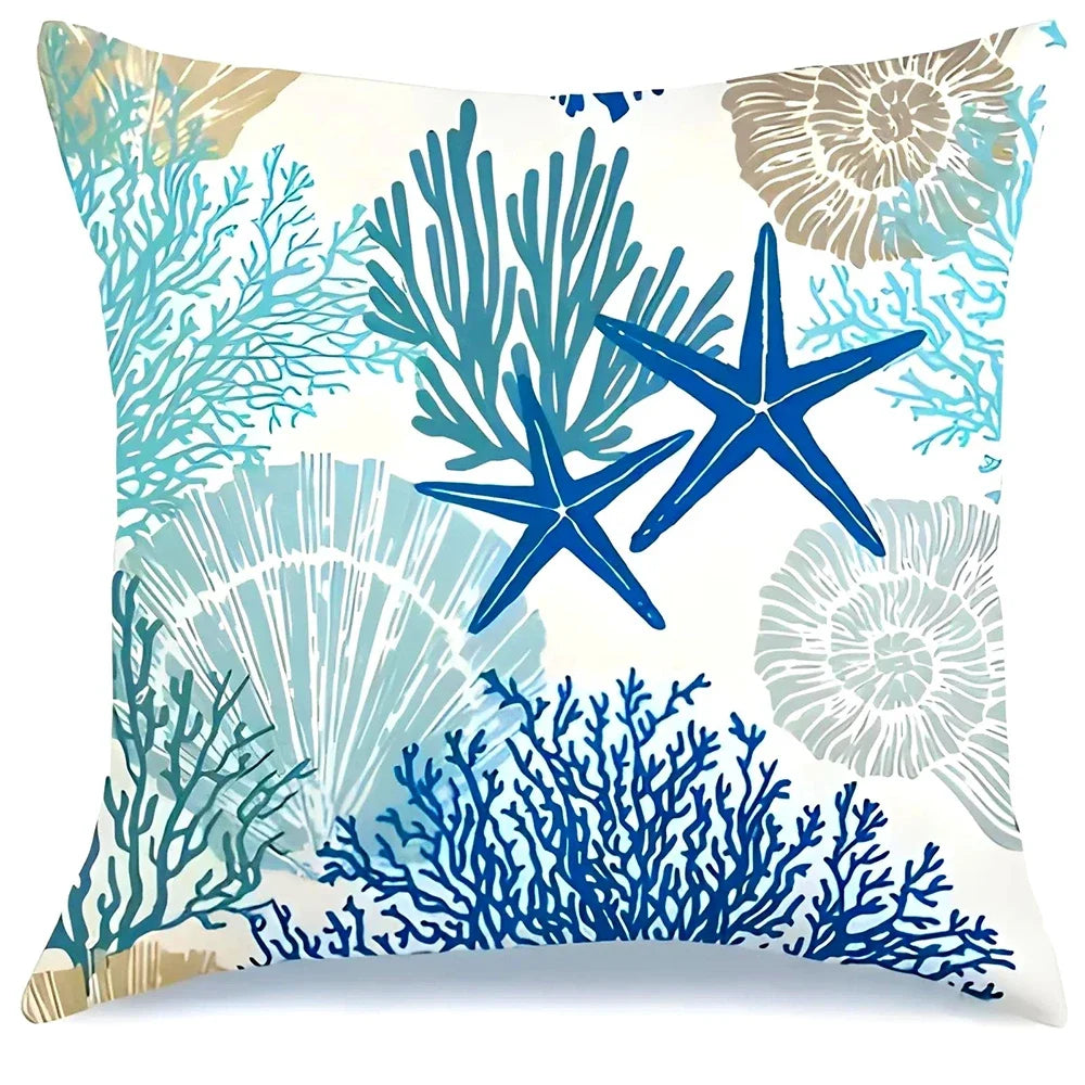 Ocean Beach Sea Life Polyester Pillow Cover – 17.72–23.62 in Square, Cover Only