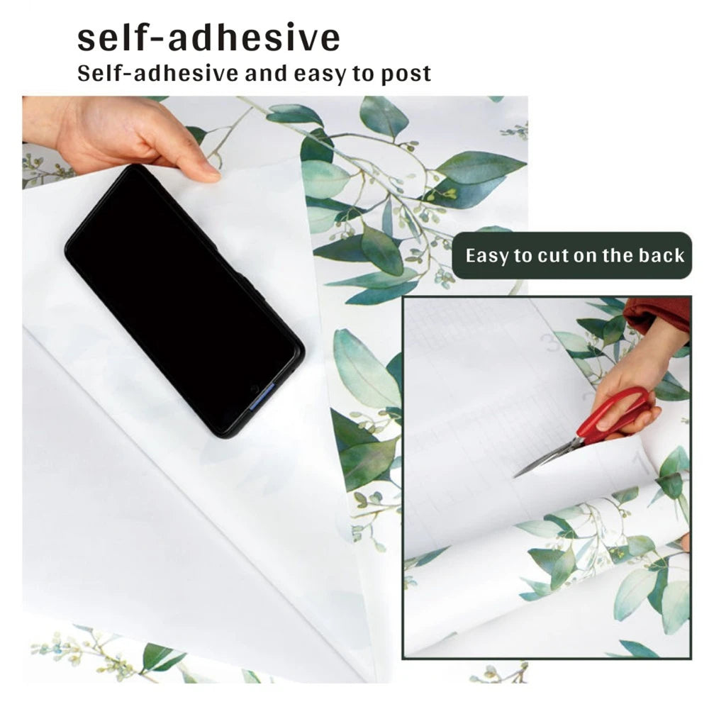 Green Leaf Waterproof Vinyl Peel-and-Stick Wallpaper – Removable, Oil-Resistant Contact Paper