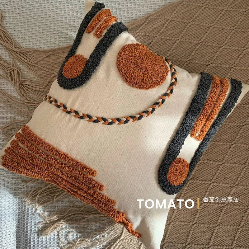 Bohemian Embroidered Tassel Polyester-Cotton Pillow Cover – Designs 1–8, 45 × 45 cm