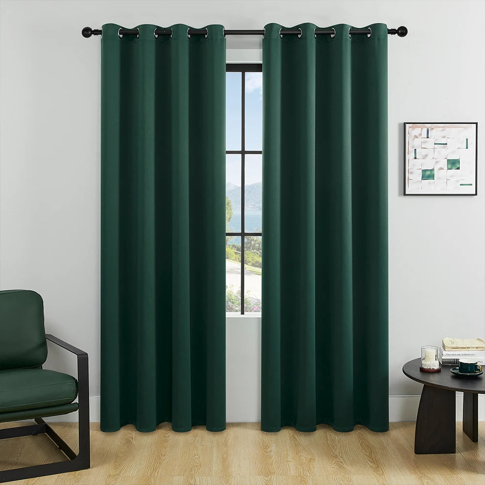 Dark Green 70%–90% Grommet Semi-Light Blocking Curtain Panel