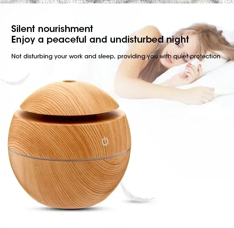 200ml Mini Wood Grain USB Humidifier with LED Night Light