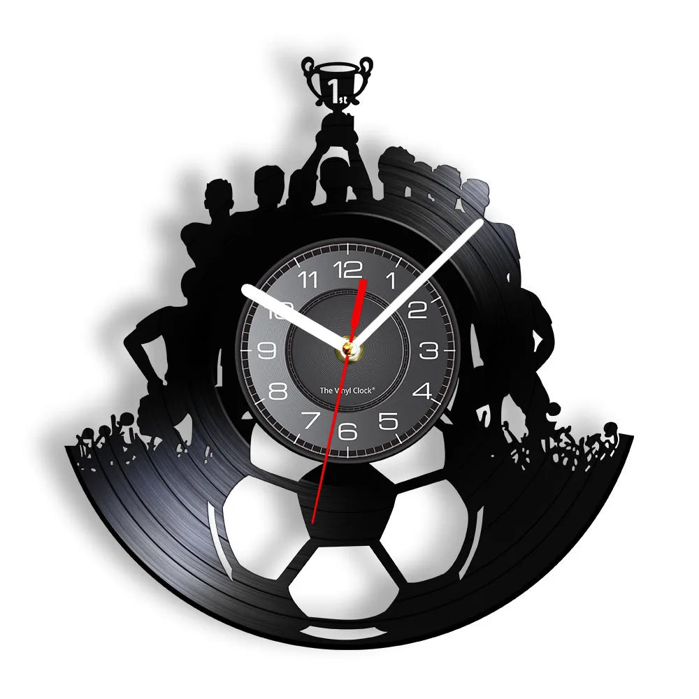 Football Vinyl Record Wall Clock – 30 cm Quartz Decor with Optional LED, Designs 11–14
