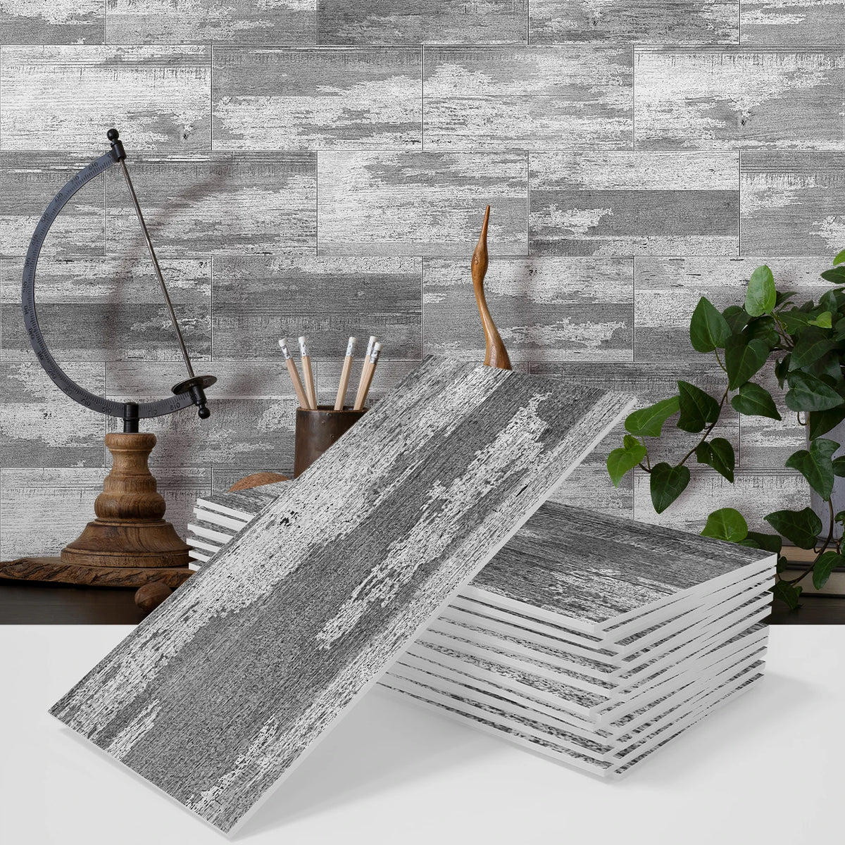 16-Piece Retro Grey Wood 3D Foam Peel-and-Stick Tile Stickers – Waterproof, Heat-Resistant & Scratch-Resistant