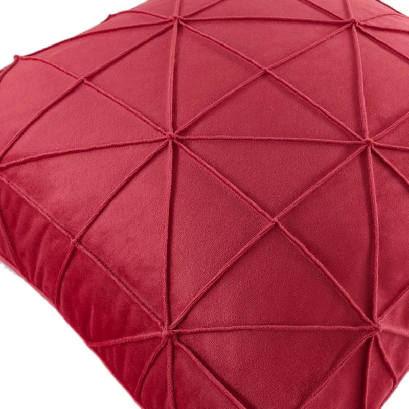 Red Geometric Grid Velvet Pillow Cover – 17.72 in, Single or Set of 2