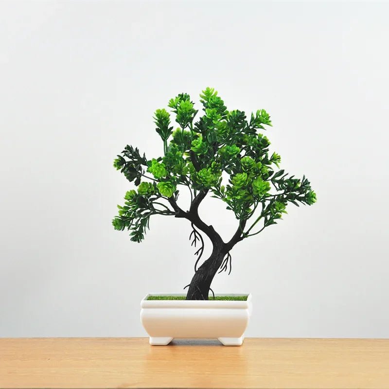 Small Artificial Bonsai Potted Plant – Green Faux Tree Ornament for Home, Garden & Hotel Decor