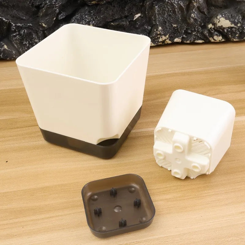 Square Self-Watering Plastic Plant Pot with Water Reservoir