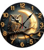 Moonlight Owl Silent Wall Clock – Round Wood or Acrylic Quartz Decor, 2 Designs