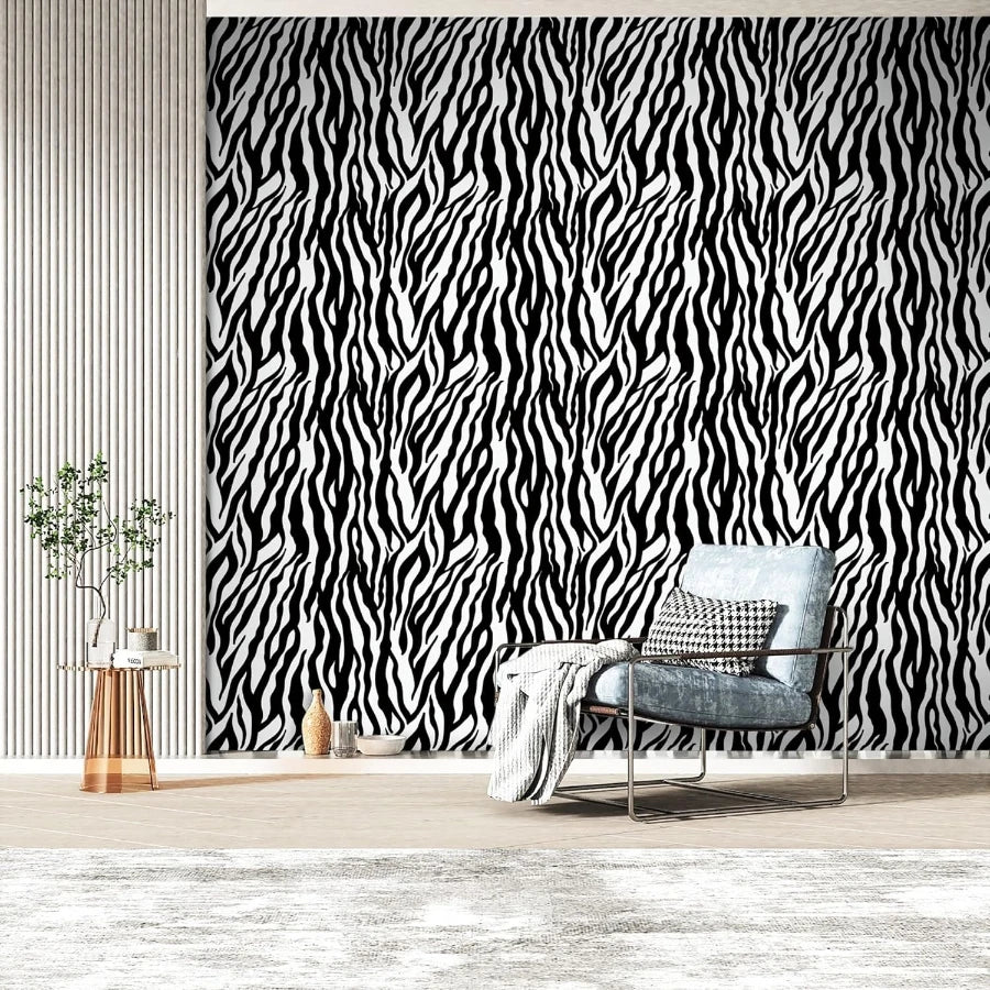 Black & White Zebra Peel-and-Stick Wallpaper – Waterproof Extra-Thick Removable PVC Vinyl for Walls & Furniture