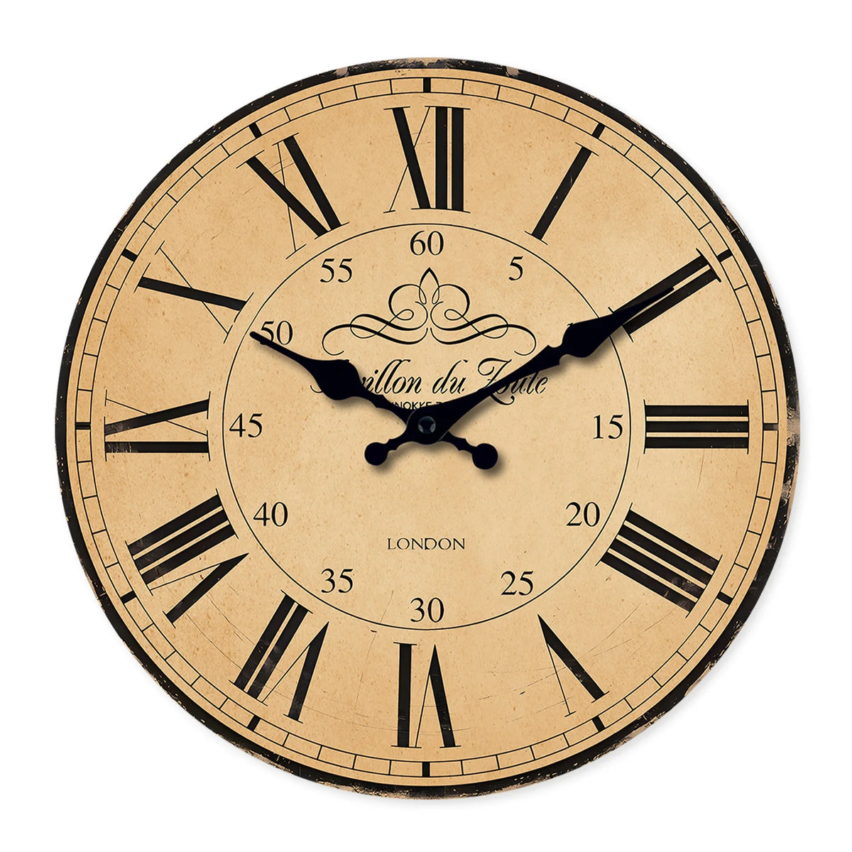 Vintage Tan Roman Numeral Wall Clock – Silent Quartz, Four Sizes