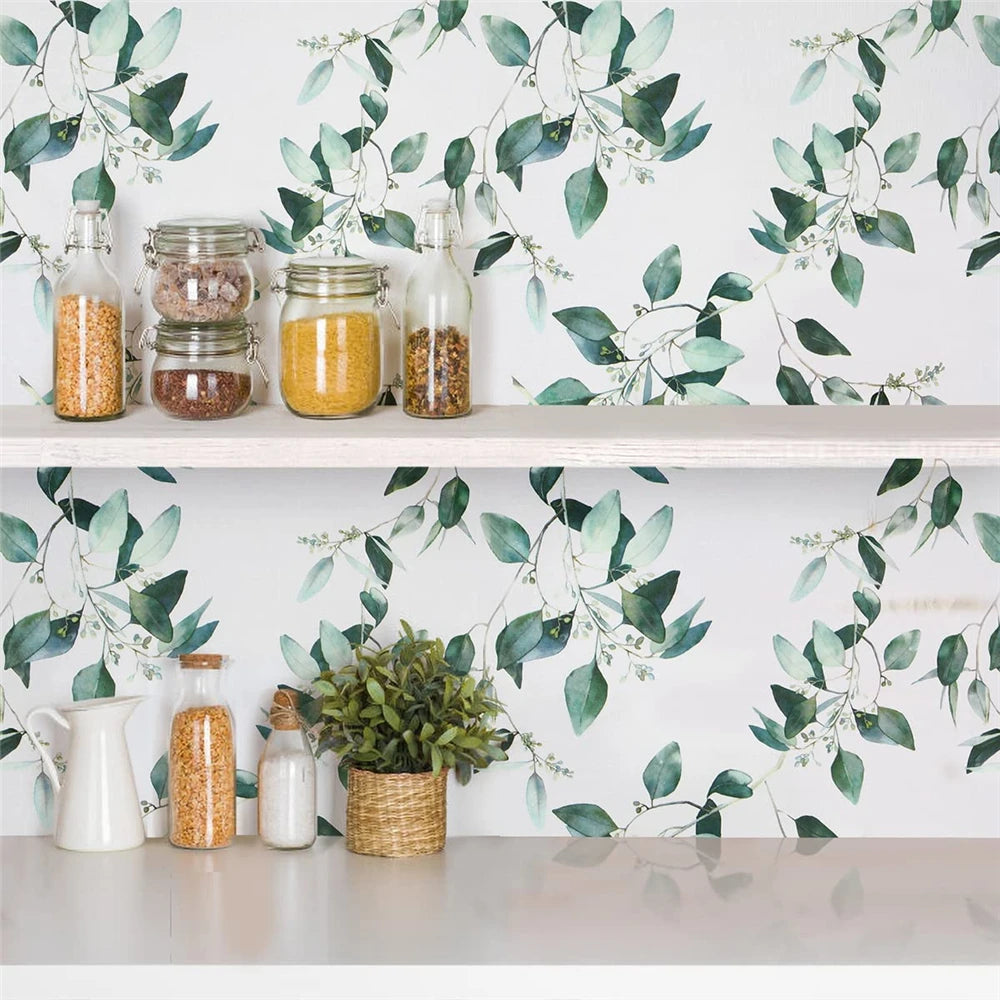 Floral Peel and Stick Wallpapers Green Self Adhesive Contact Paper Removable Waterproof Wallpaper For Bedroom Home Decoration