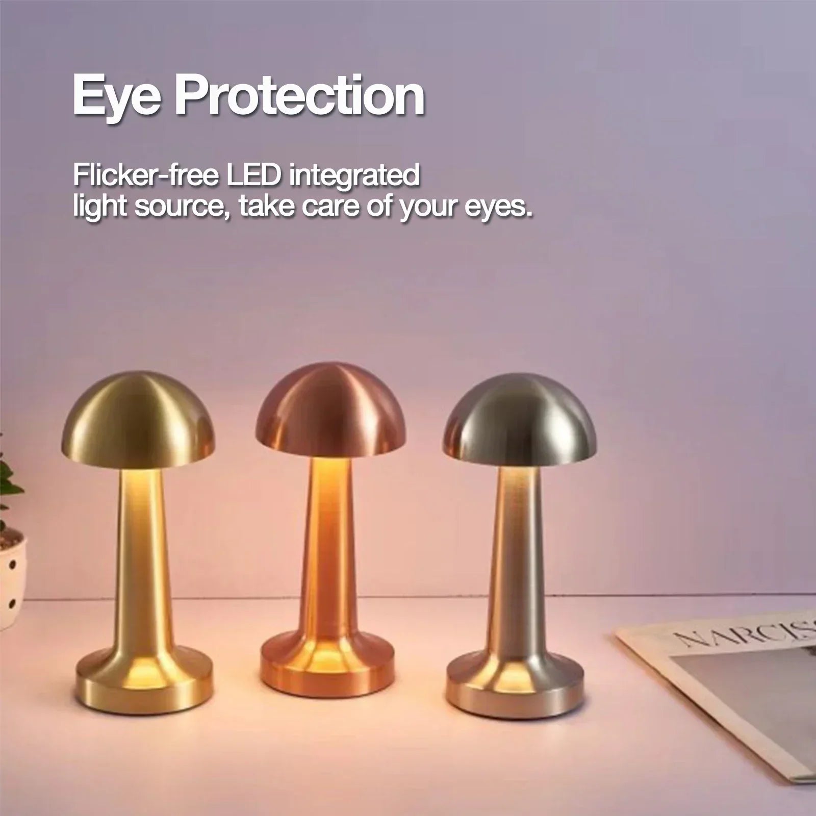 Modern LED Table Lamp – USB-C Rechargeable, Touch Control, 3 Color Modes & Stepless Dimming Metal Bedside Desk Lamp