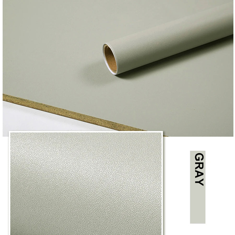 5m Pure Gray Waterproof Extra-Thick PVC Peel-and-Stick Wallpaper – Mould-Resistant for Bedrooms, Cabinets & Furniture