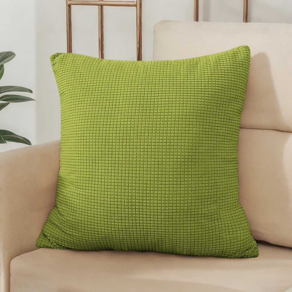 Solid Grass Green Jacquard Polyester Pillow Cover – 8 Sizes