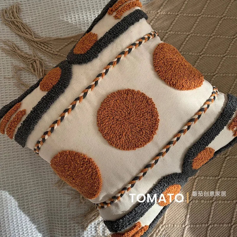 Bohemian Embroidered Tassel Polyester-Cotton Pillow Cover – Designs 1–8, 45 × 45 cm