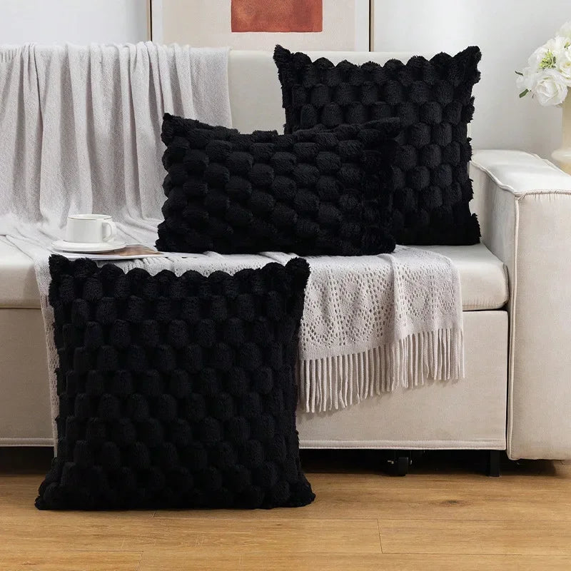 Bubble-Texture Plush Pillow Cover – Black, Gray & Green, Square and Lumbar Sizes