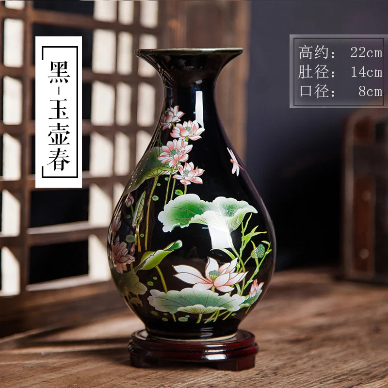 Black Lotus Mirror-Glaze Ceramic Vase – 5 Designs (H–I, K–M)