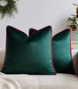 Green Velvet Pillow Cover with Red Piping – Polyester/Cotton, 1 Piece, 15.75–23.62 in Square or 11.81 × 19.69 in Lumbar (40–60 cm or 30 × 50 cm)
