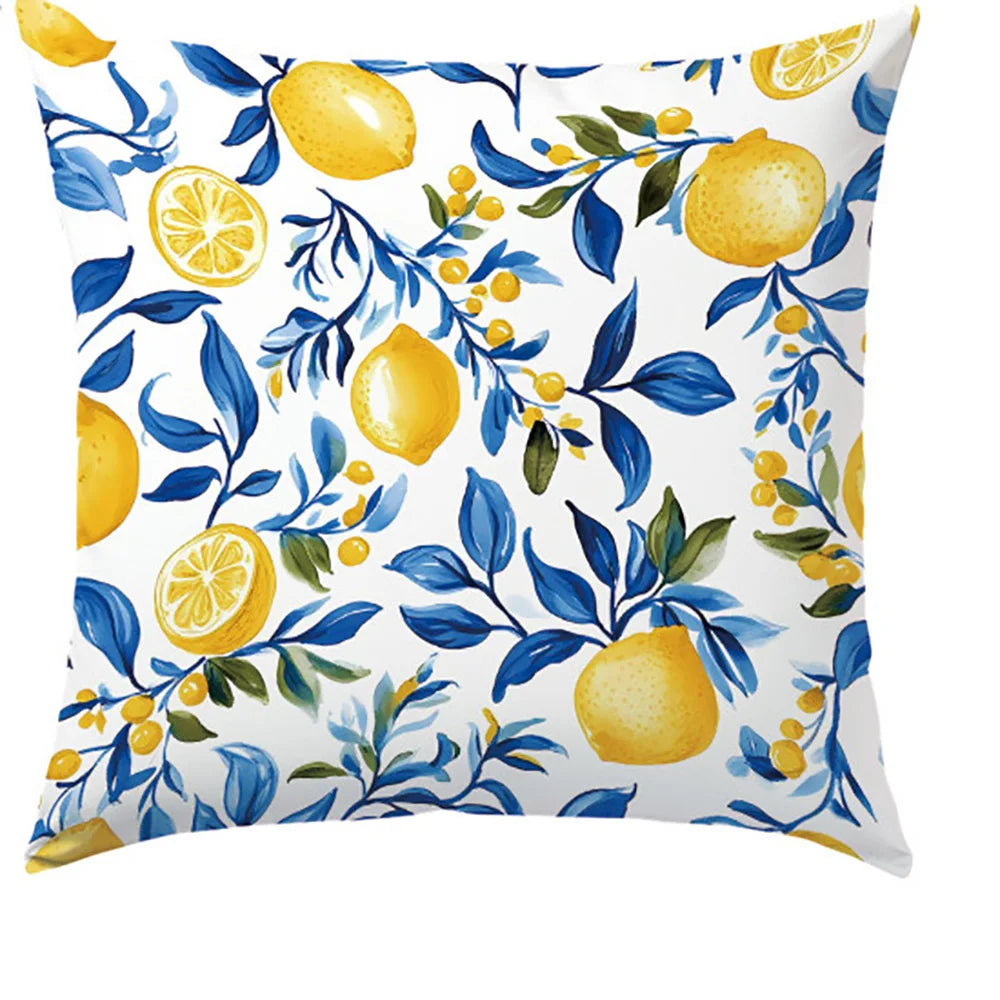 Coastal Lemon Polyester Pillow Covers, Set of 4 – 15.75, 17.72, 19.69 or 23.62 in Square (40, 45, 50 or 60 cm)