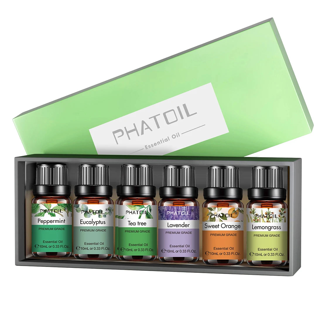 PHATOIL 6-Piece 10ml Pure Essential Oil Set for Diffusers