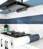 White Marble & Deep Blue Kitchen Stove Oil-Proof Peel and Stick Wallpaper – Waterproof, High Temperature Resistant Self-Adhesive Contact Paper