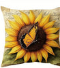 Sunflower & Centered Butterfly Polyester Peachskin Pillow Cover – 15.75–23.62 in Square, 1 Piece