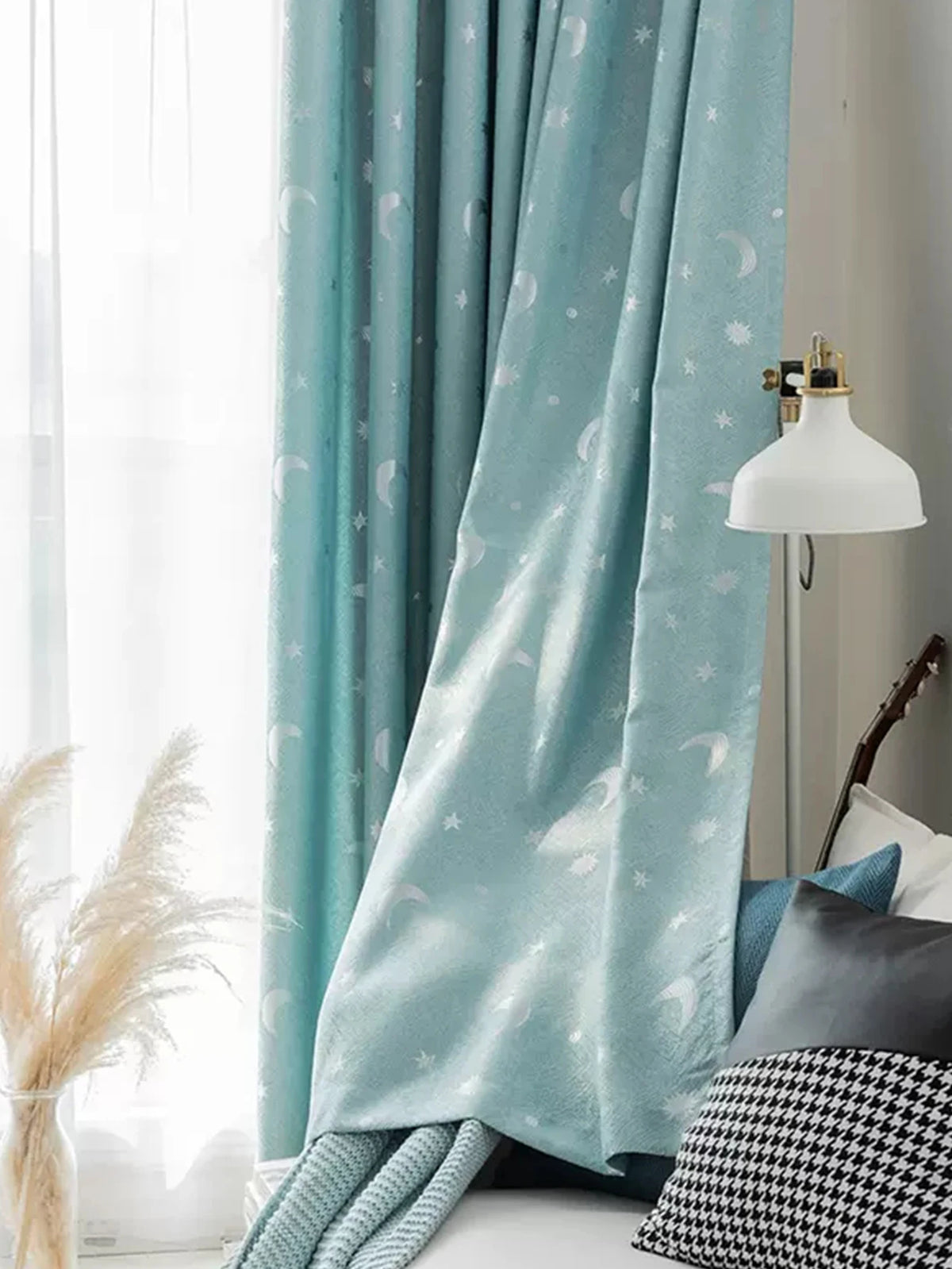 Blue Moon & Star 200 GSM Semi-Light Blocking Curtain Panel – 4 Hanging Styles