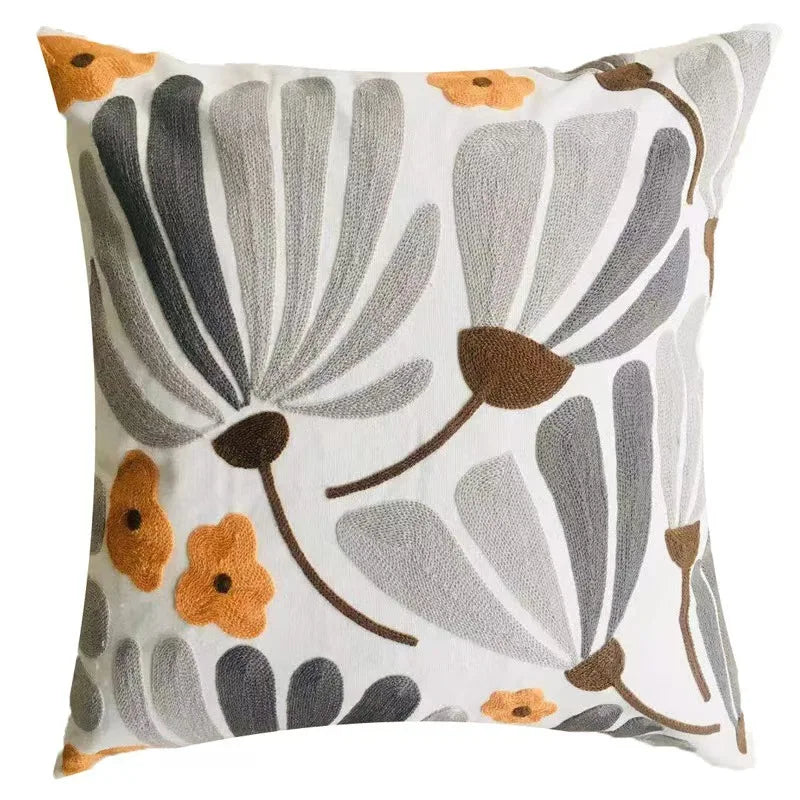 Gray Oversized Petals Embroidered Polyester/Cotton Pillow Cover – 17.72 × 17.72 in (45 × 45 cm)