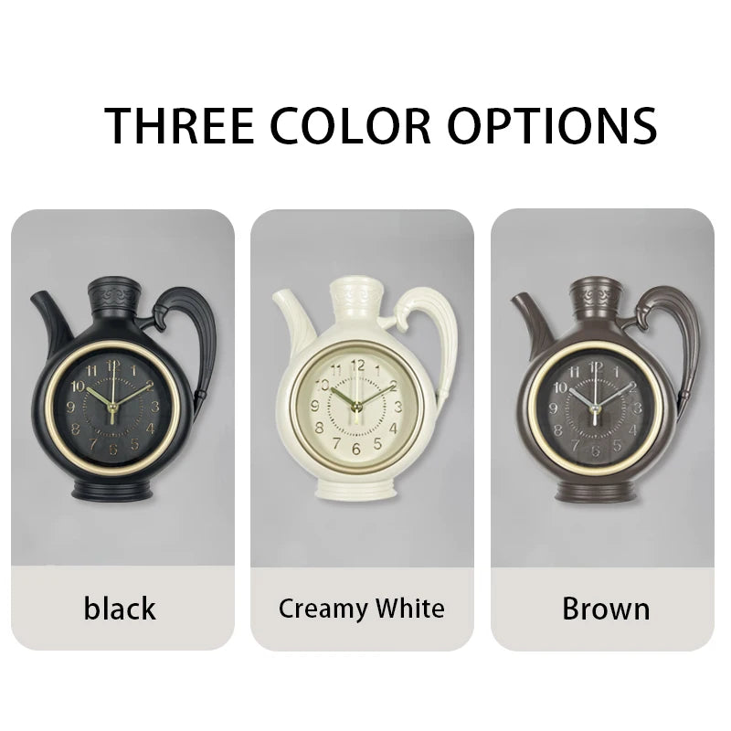 Teapot Wall Clock – 23 × 26 cm Quartz Kitchen Decor, Black or Brown