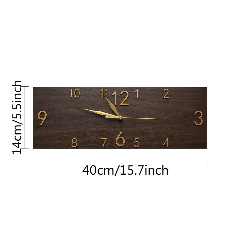 Rectangular Wooden Quartz Wall Clock – Raised Numerals, 15.75 × 5.51 in#