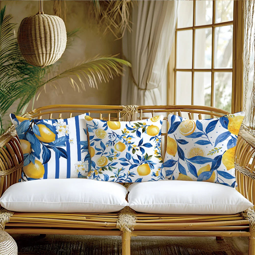 Coastal Lemon Polyester Pillow Covers, Set of 4 – 15.75, 17.72, 19.69 or 23.62 in Square (40, 45, 50 or 60 cm)