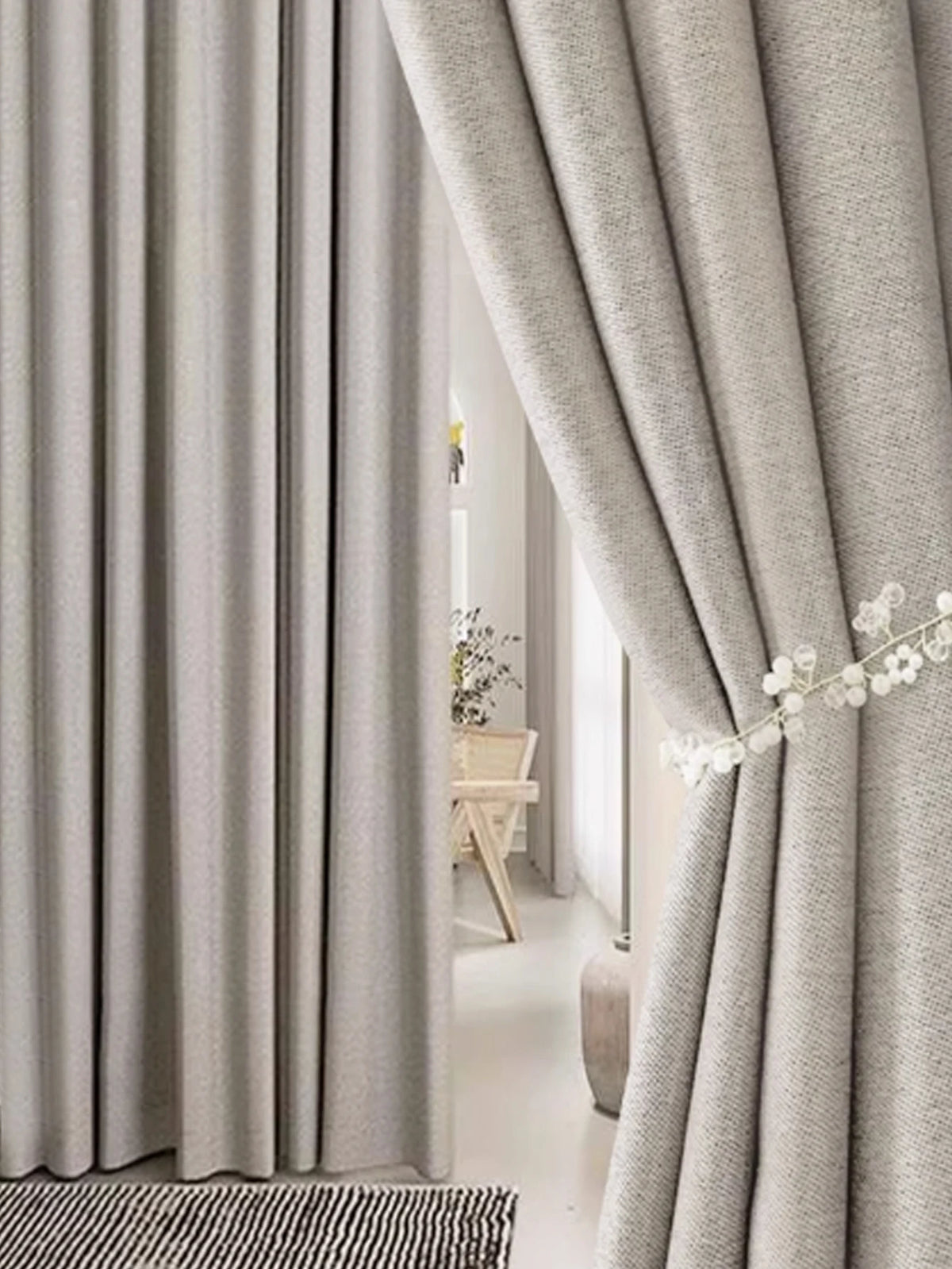 White 200 GSM Double-Layer Semi-Light Blocking Curtain Panel – 2 Hanging Styles