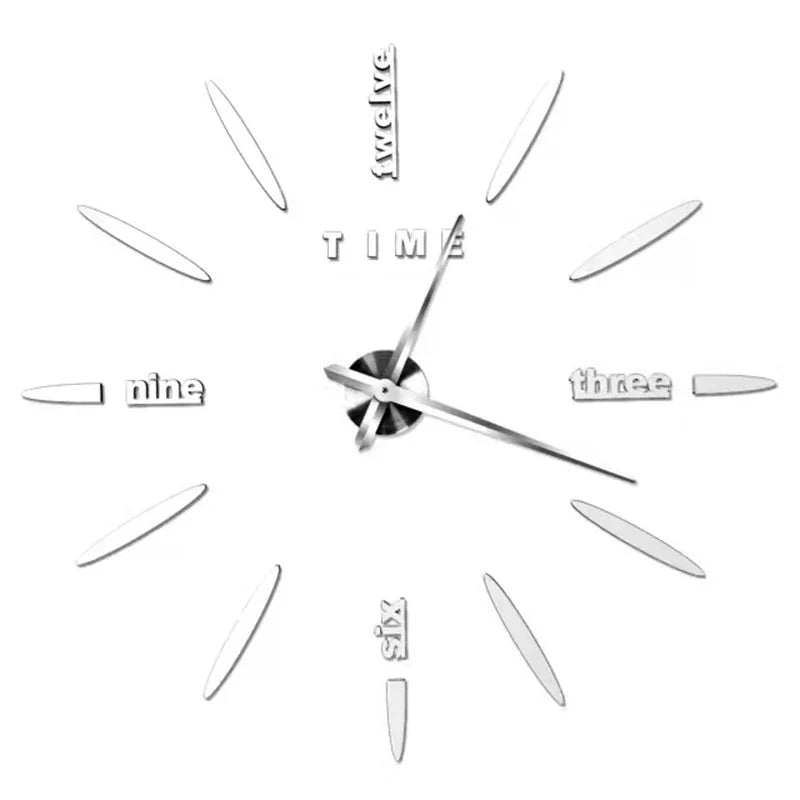 Silver Acrylic Mirror DIY Wall Clock – 11 Designs, 36 or 48 Inch