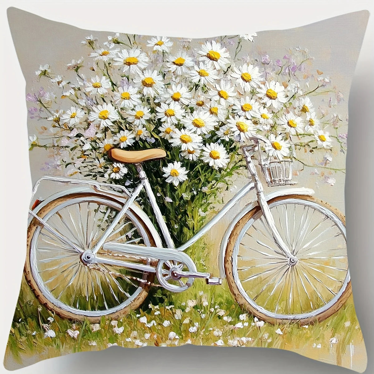 Daisy Scenes Polyester Peachskin Pillow Covers – 15.75–23.62 in Square, Single-Sided Print, Set of 4